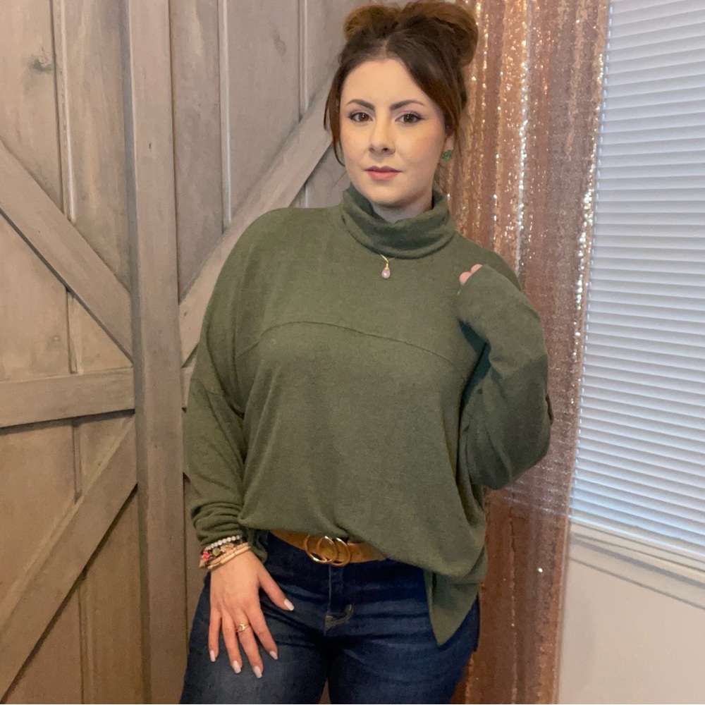 Aerie Forest Green Super Soft Slub Oversized Knit Long sleeve Top M